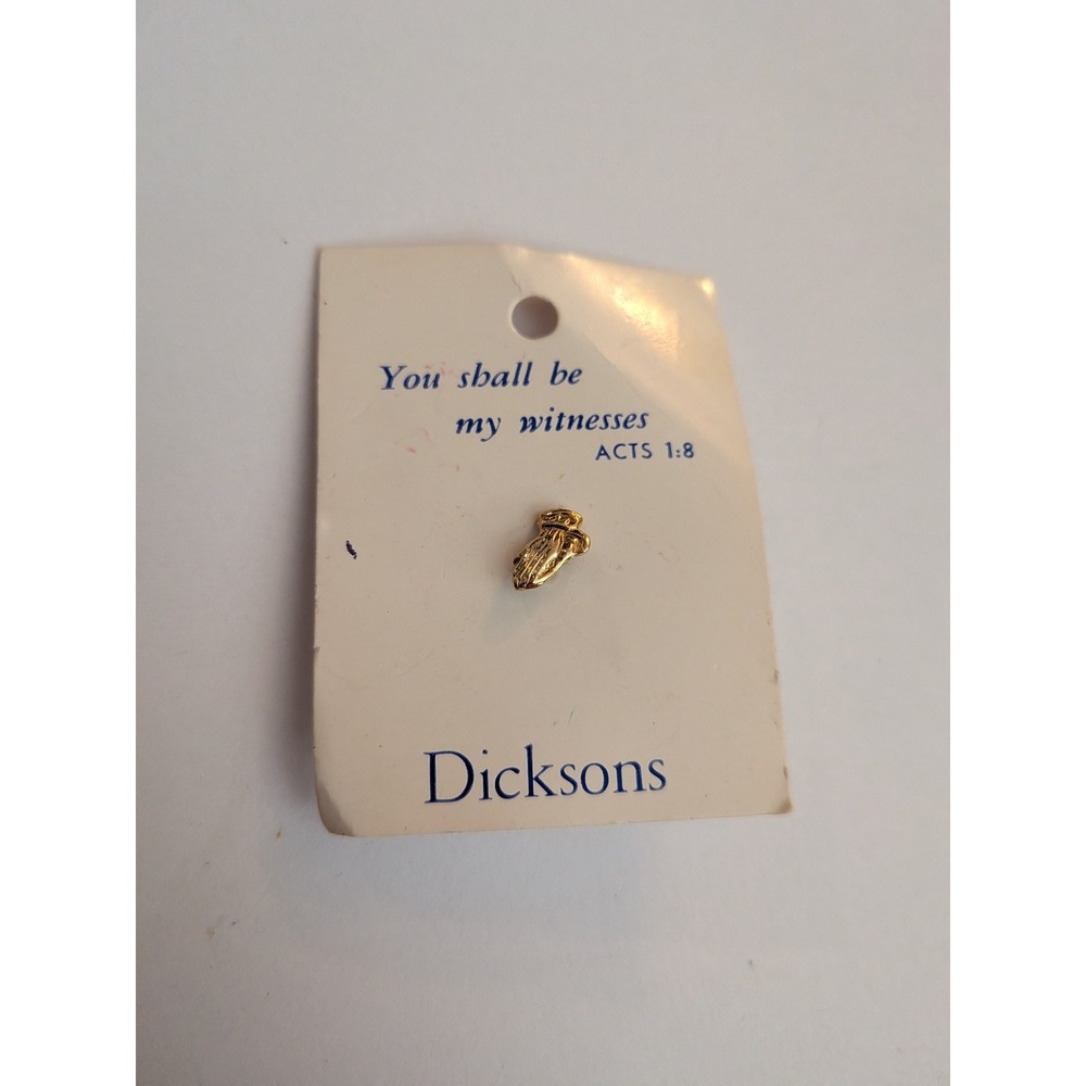 Dicksons Praying Hands Lapel Pin Gold Tone Religious Faith Acts 1:8 Scripture